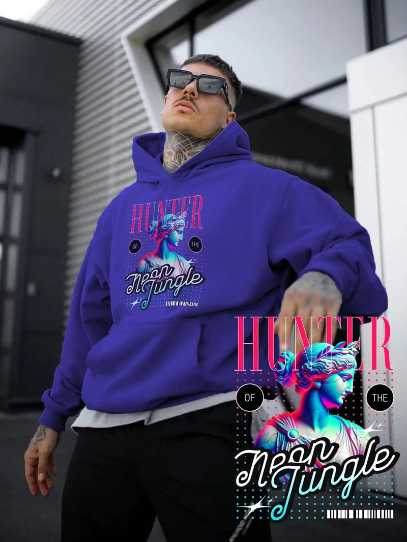 DogFish Women, Men Sweatshirt Oversize Artemis Greek Statue Y2K Printed Thick Purple Lover Sweatshirt