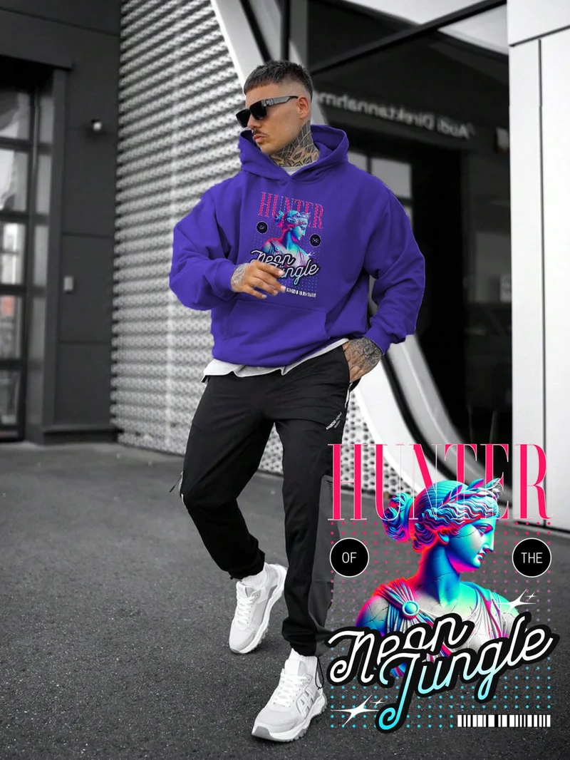DogFish Women, Men Sweatshirt Oversize Artemis Greek Statue Y2K Printed Thick Purple Lover Sweatshirt