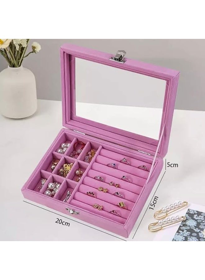 Podtribe Acrylic Jewelry Boxes & Organizers, Clear Jewelry Box, Stackable Velvet Earring Organizer Tray for Ring,Bracelet,Earring Organizer - Pink - Image 4