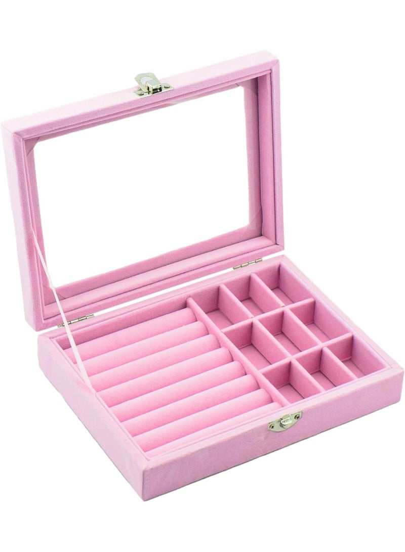 Podtribe Acrylic Jewelry Boxes & Organizers, Clear Jewelry Box, Stackable Velvet Earring Organizer Tray for Ring,Bracelet,Earring Organizer - Pink - Image 3