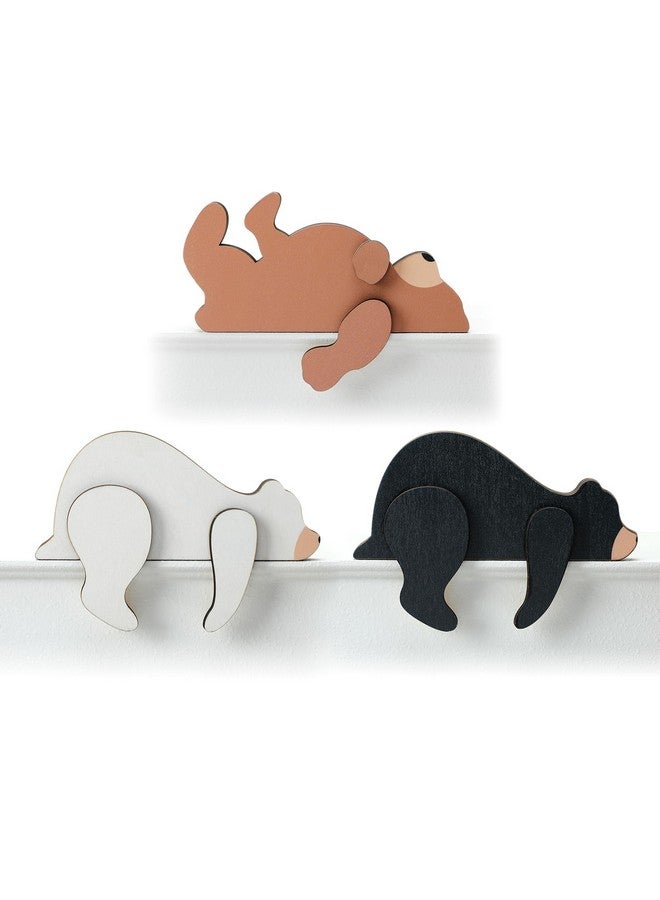 Threehoney 3 Pcs Forest Woodland Nursery Decor for Wooden Bear Door Topper Decoration Wilderness Sleeping Wooden Bears 3 Color Sleeping Bear Nursery Shelf Decor for Door Table Desk - Image 1