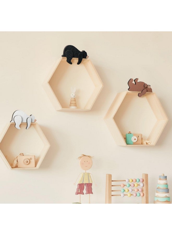 Threehoney 3 Pcs Forest Woodland Nursery Decor for Wooden Bear Door Topper Decoration Wilderness Sleeping Wooden Bears 3 Color Sleeping Bear Nursery Shelf Decor for Door Table Desk - Image 4