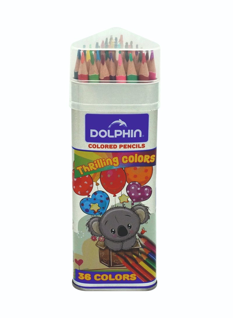Dolphin Colour Pencils Set, 36 Vibrant Colours, Smooth Colouring with Durable Lead, Tin Box Pack - Image 1