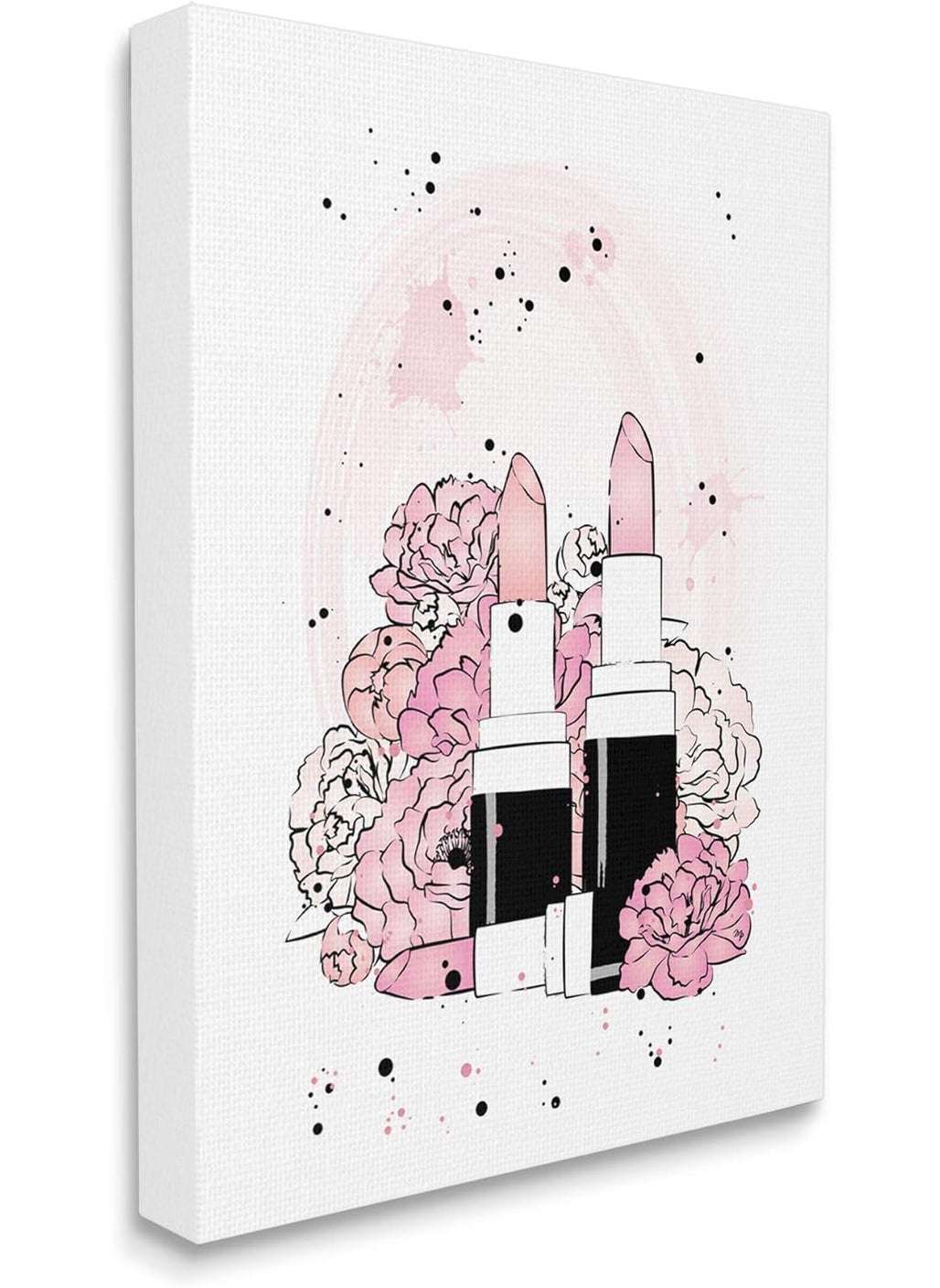 Stupell Industries - Stupell Industries Pink Peony Florals Glam Lipstick Cosmetic, Design by Martina Pavlova Canvas Wall Art, 24 x 30, White - Image 1