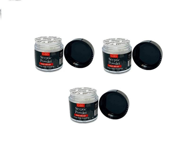 G.B.S Styptic Powder Jars â€“ Professional Grooming First Aid for Shaving Nicks, Razor Cuts & Razor Burn â€“ Quick Healing Blood Stop Powder, 3 Pack (.18 oz Each) - Image 1