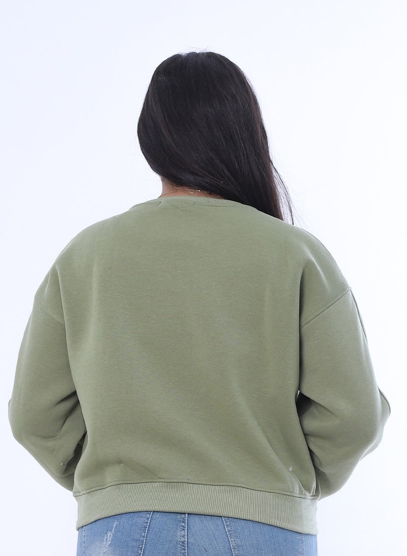 بيبو سويت شيرت نسائي، طباعة جرافيك، أكمام طويلة_اخضر - Image 3