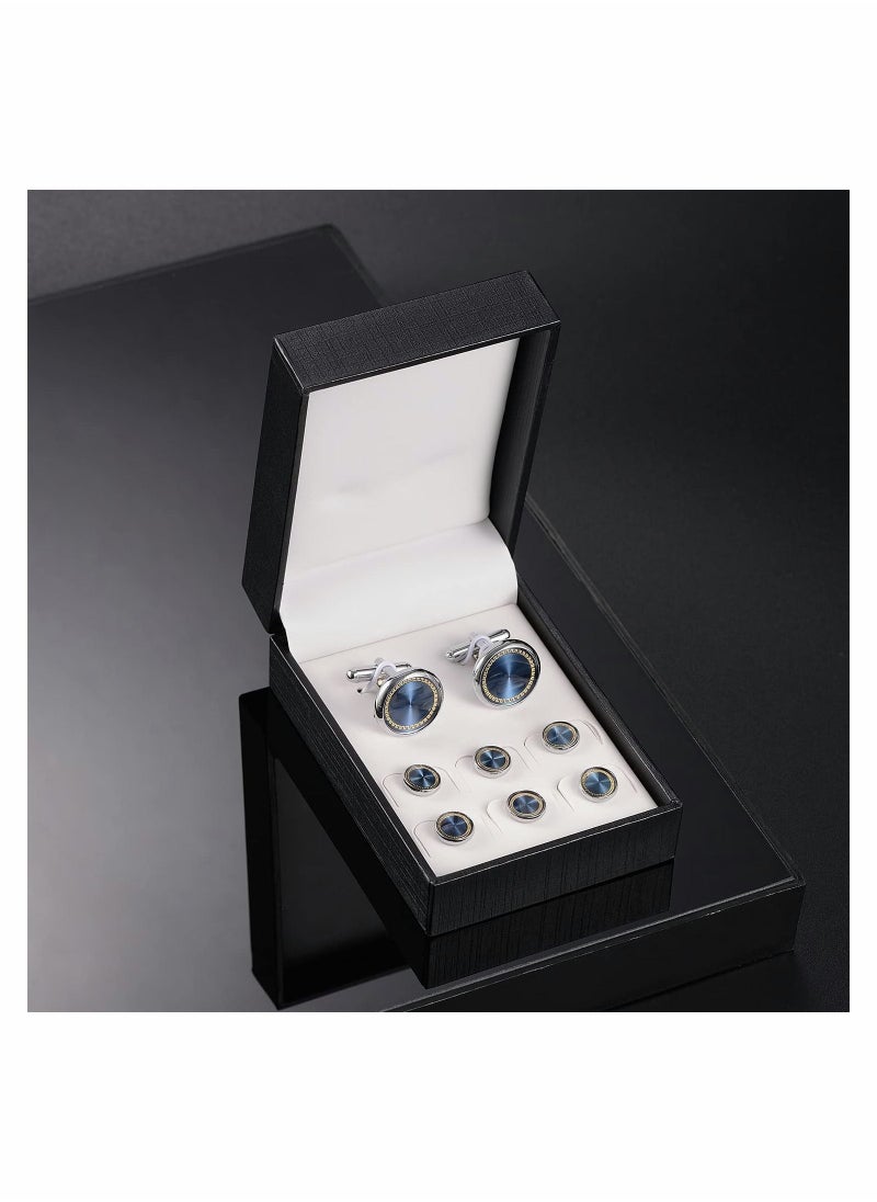 SYOSI Cufflinks & Studs Set (1Pair Cufflinks & 3Pair Tuxedo Studs) Mens Jewelry Kit with Gift Box, Silver Cufflinks for Men & Dress Shirt Studs, Wedding Anniversary Gift Valentines Gifts for Him  - Image 3
