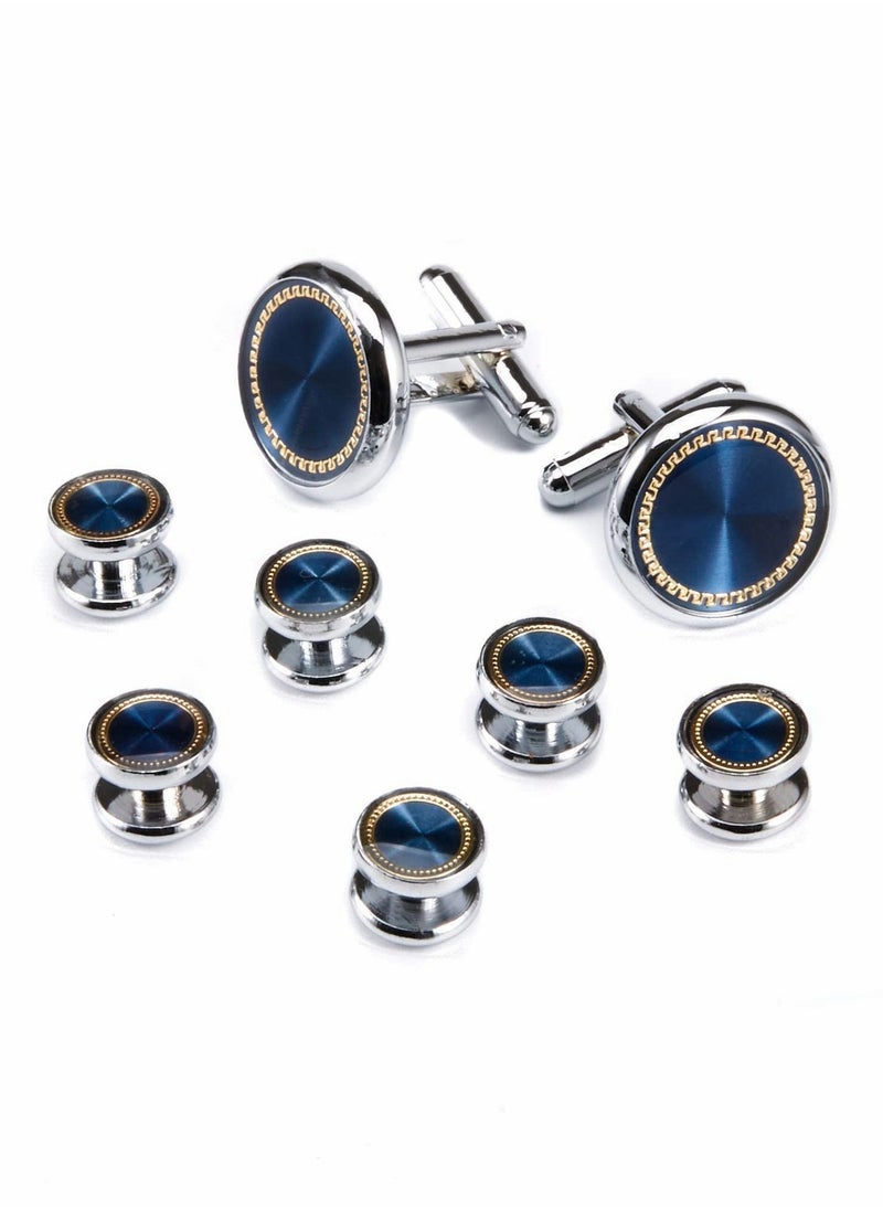 SYOSI Cufflinks & Studs Set (1Pair Cufflinks & 3Pair Tuxedo Studs) Mens Jewelry Kit with Gift Box, Silver Cufflinks for Men & Dress Shirt Studs, Wedding Anniversary Gift Valentines Gifts for Him  - Image 2