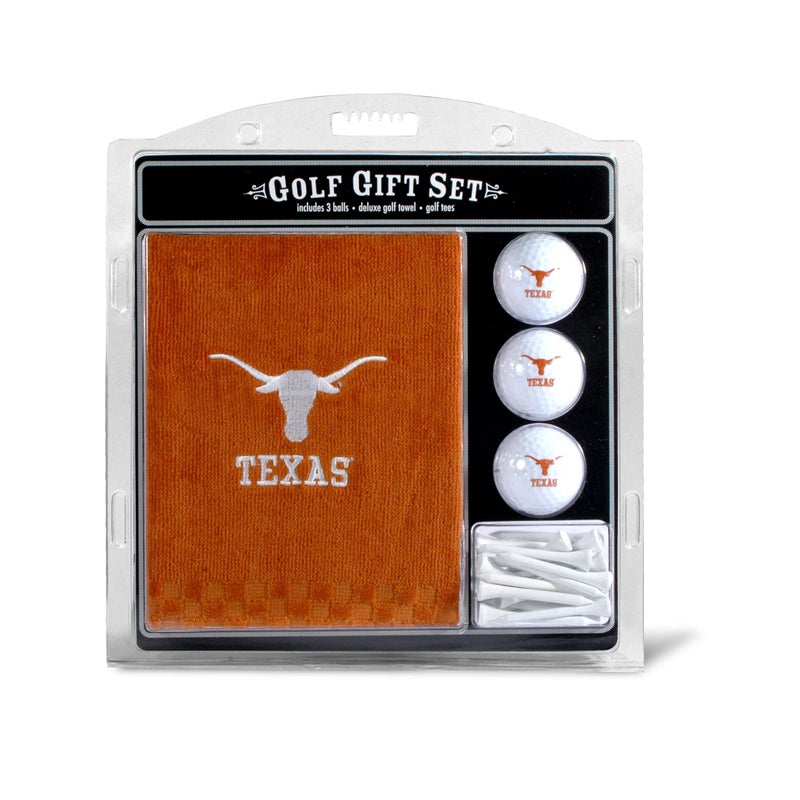 Team Golf NCAA Texas Longhorns Gift Set: Embroidered Golf Towel, 3 Golf Balls, and 14 Golf Tees 2-3/4" Regulation, Tri-Fold Towel 16" x 22" & 100% Cotton