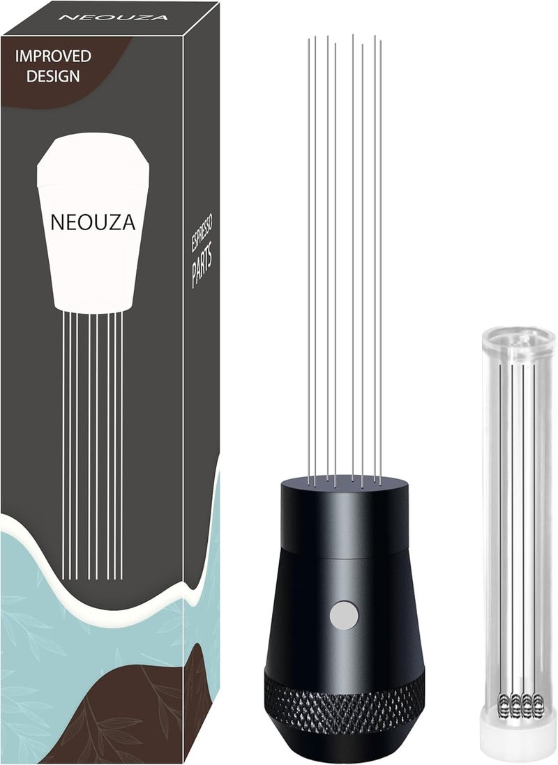 NEOUZA Coffee WDT Distribution Tool Accessories Aluminum Handle Builtin Magnet Design04mm 8 Stainless Needles Espresso Powder Stirrer Black - Image 1