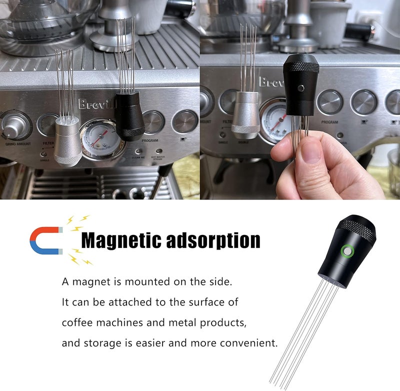 NEOUZA Coffee WDT Distribution Tool Accessories Aluminum Handle Builtin Magnet Design04mm 8 Stainless Needles Espresso Powder Stirrer Black - Image 3