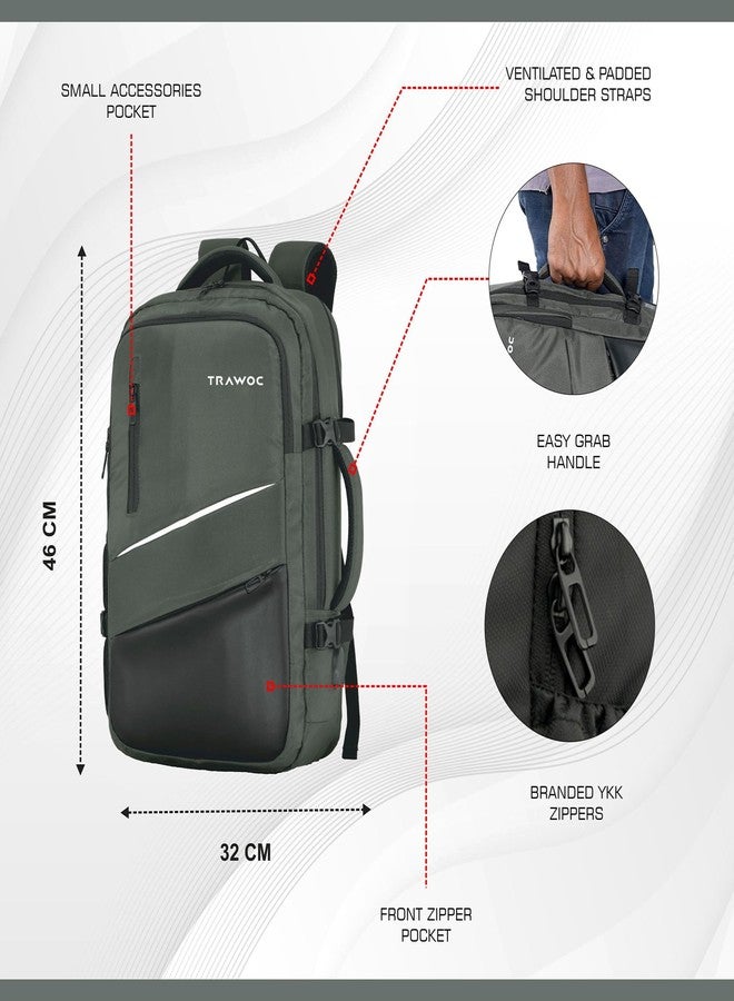 TRAWOC 25L Laptop Backpack TPB02 16-Inch Laptop Compartment, USB Charging Port & 3-Year Warranty for Men & Women-Uniform green - Image 4