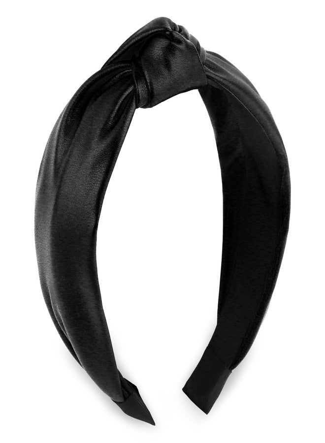 ACO-UINT Knotted Headband for Women, Black Leather Headband for Women, Fashion Non-Slip Wide Hair Band for Yoga, Workouts, and Everyday Use - Image 1