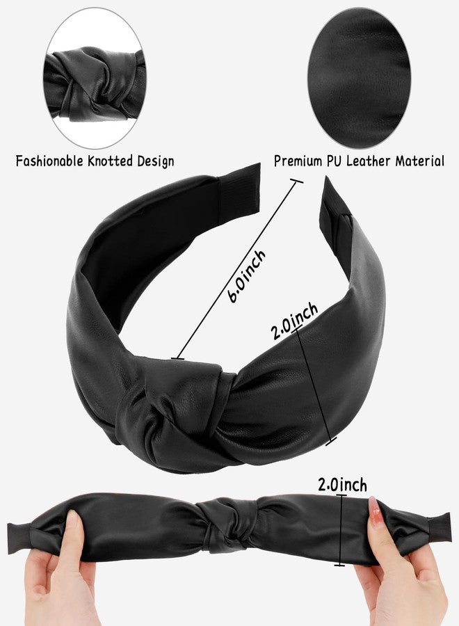 ACO-UINT Knotted Headband for Women, Black Leather Headband for Women, Fashion Non-Slip Wide Hair Band for Yoga, Workouts, and Everyday Use - Image 2