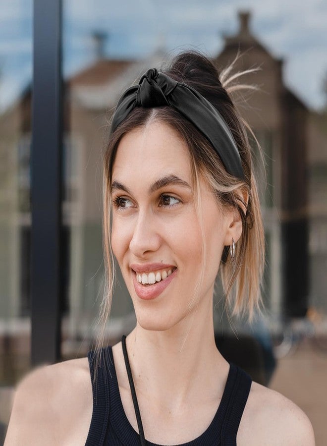 ACO-UINT Knotted Headband for Women, Black Leather Headband for Women, Fashion Non-Slip Wide Hair Band for Yoga, Workouts, and Everyday Use - Image 4