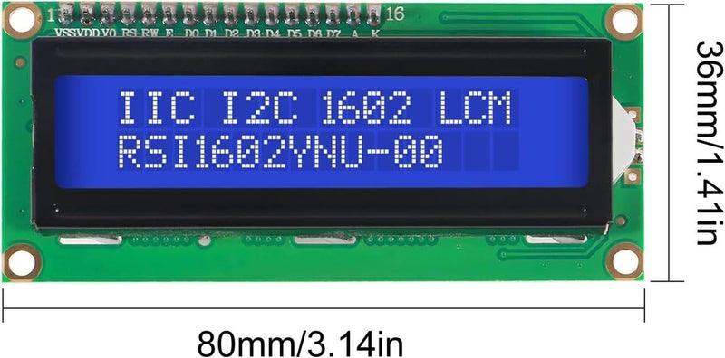 LCD1602 I2C Display Module with Blue Backlight – 2x16 LCD Screen with I2C-Adapter