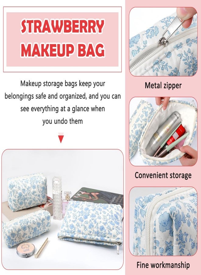 Gocvo Makeup Bag Cosmetic Bag Set for Girls Women Checkered Travel Organizer Bathroom Toiletry Pouch Large Capacity Storage Bag, Blue Flower - Image 5