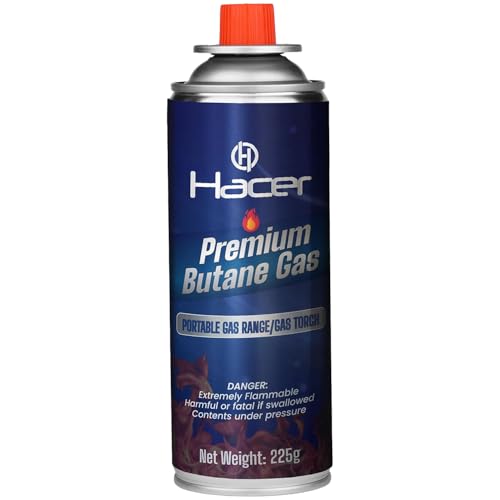 Hacer 225g Pure Butane Gas Cartridges for Camping Stove, Portable High Pressure Refill Fuel for Welding Torch, Fogging Machine & Lighters, Non-Freeze Canisters - Image 1