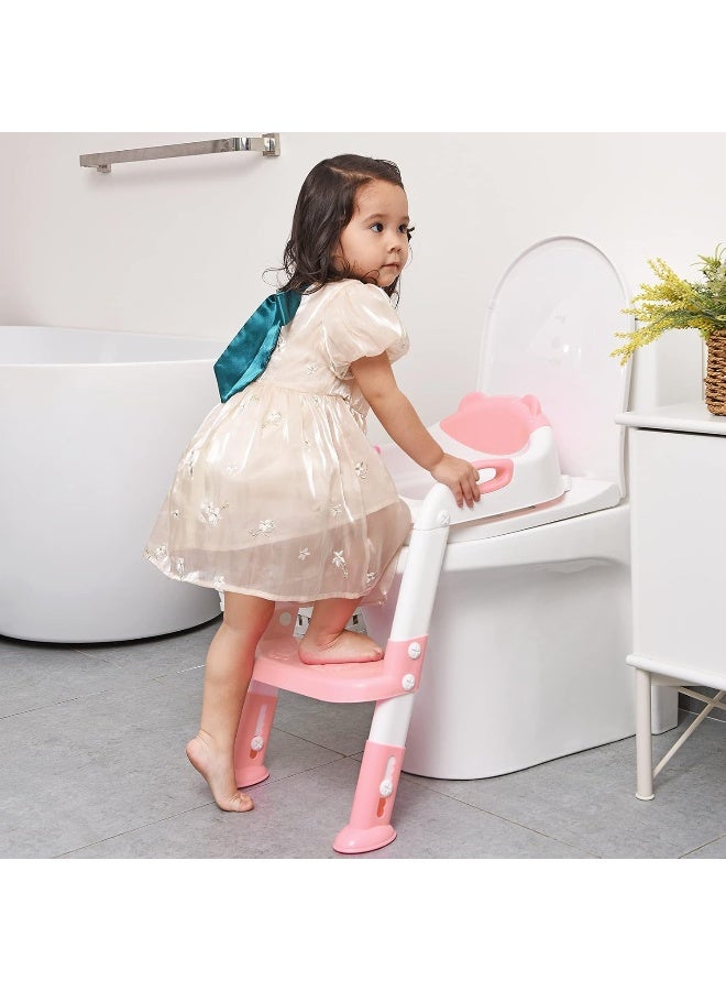 SKYROKU Potty Training Seat with Step Stool Ladder, SKYROKU Potty Training Toilet for Kids Boys Girls Toddlers - Comfortable Safe Potty Seat with Anti-Slip Pads Ladder Pink - Image 2
