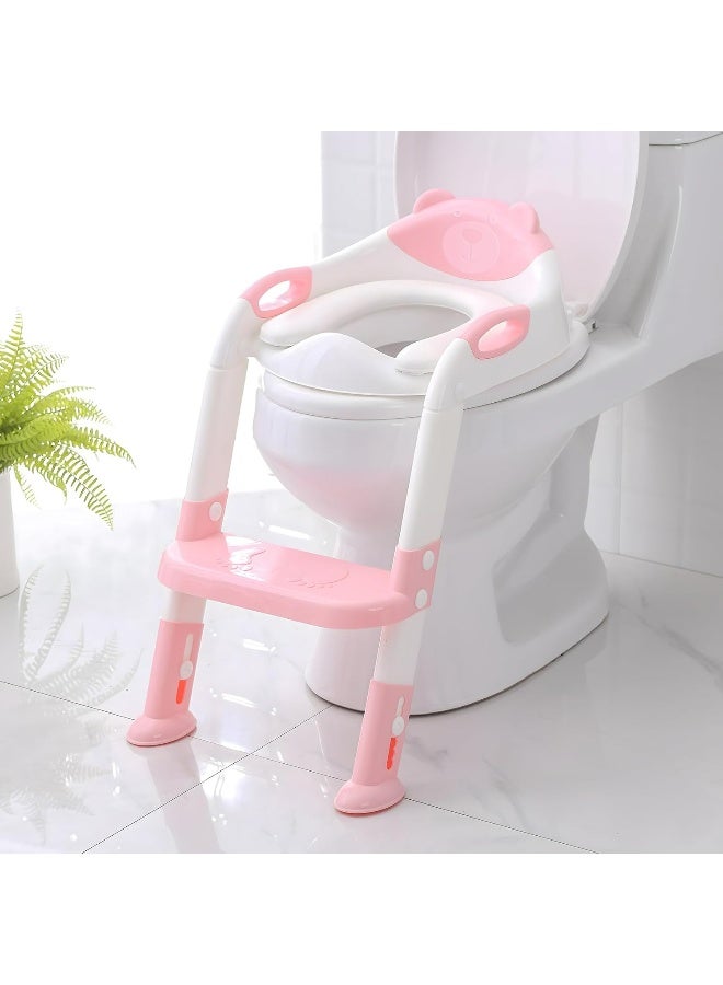 SKYROKU Potty Training Seat with Step Stool Ladder, SKYROKU Potty Training Toilet for Kids Boys Girls Toddlers - Comfortable Safe Potty Seat with Anti-Slip Pads Ladder Pink - Image 1