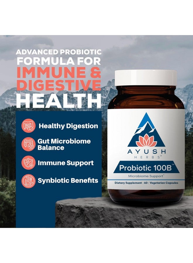 أيوش هيربس أيوش هيربز بروبيوتيك ١٠٠ ب - بروبيوتيك للنساء، بروبيوتيك للرجال، بريبيوتيك وبروبيوتيك لصحة الجهاز الهضمي، تخفيف الغازات، توازن ميكروبيوم الأمعاء - ٦٠ كبسولة نباتية (١ كبسولة) - Image 1