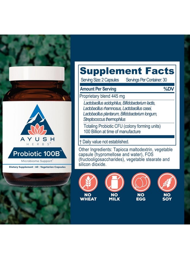أيوش هيربس أيوش هيربز بروبيوتيك ١٠٠ ب - بروبيوتيك للنساء، بروبيوتيك للرجال، بريبيوتيك وبروبيوتيك لصحة الجهاز الهضمي، تخفيف الغازات، توازن ميكروبيوم الأمعاء - ٦٠ كبسولة نباتية (١ كبسولة) - Image 2