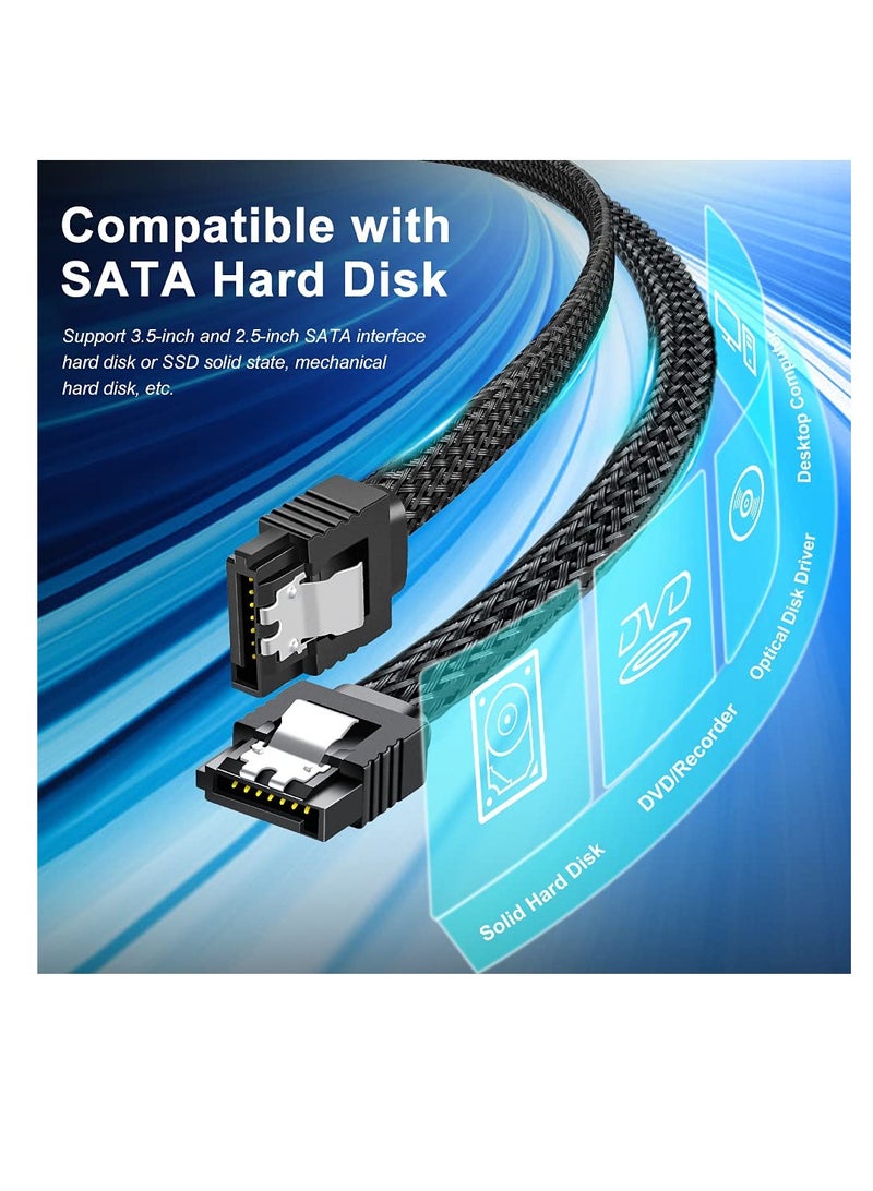 KASTWAVE SATA III Cable, 6Gbps Straight HDD SDD Data Cable, SATA 3.0 Nylon Braided Cable with Locking Latch for SATA HDD, SSD, CD Driver, CD Writer, 20 Inch, Black, 5 Pack - Image 2