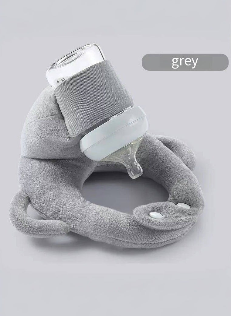 متجر الفرح حامل زجاجة رضاعة للأطفال بدون استخدام اليدين، وسادة رضاعة قابلة للتعديل، وسادة رضاعة للأطفال، حامل زجاجة رضاعة ذاتية التغذية لحديثي الولادة، مستلزمات حديثي الولادة، وسادة رضاعة مع حزام خصر قابل للتعديل وقابلة للغسل في الغسالة، لون رمادي - Image 2
