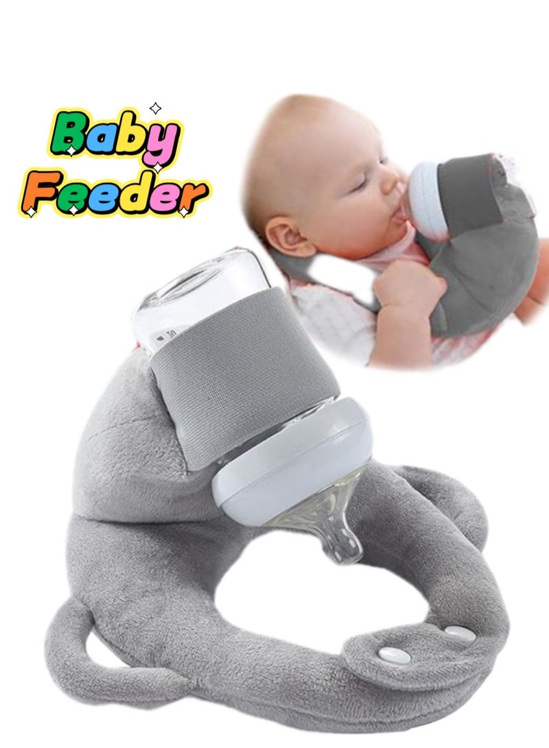 متجر الفرح حامل زجاجة رضاعة للأطفال بدون استخدام اليدين، وسادة رضاعة قابلة للتعديل، وسادة رضاعة للأطفال، حامل زجاجة رضاعة ذاتية التغذية لحديثي الولادة، مستلزمات حديثي الولادة، وسادة رضاعة مع حزام خصر قابل للتعديل وقابلة للغسل في الغسالة، لون رمادي - Image 1