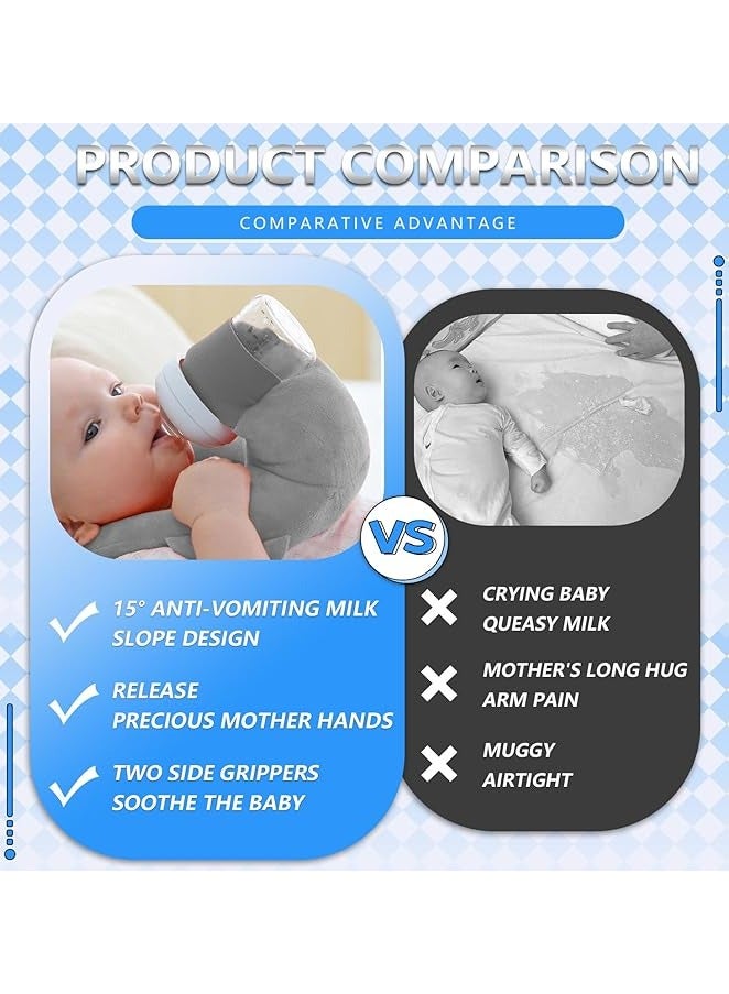 متجر الفرح حامل زجاجة رضاعة للأطفال بدون استخدام اليدين، وسادة رضاعة قابلة للتعديل، وسادة رضاعة للأطفال، حامل زجاجة رضاعة ذاتية التغذية لحديثي الولادة، مستلزمات حديثي الولادة، وسادة رضاعة مع حزام خصر قابل للتعديل وقابلة للغسل في الغسالة، لون رمادي - Image 5