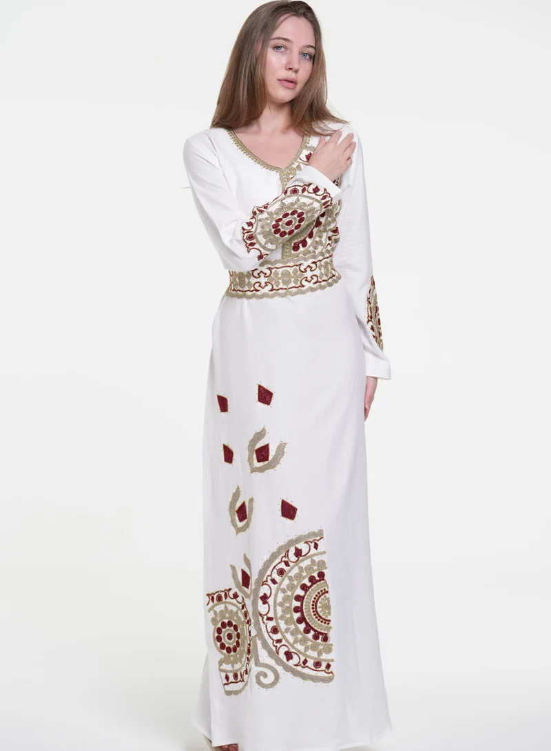 AL BENT AL SHARQIEH white embroidred jalabiya dress for Women | Best Price UAE