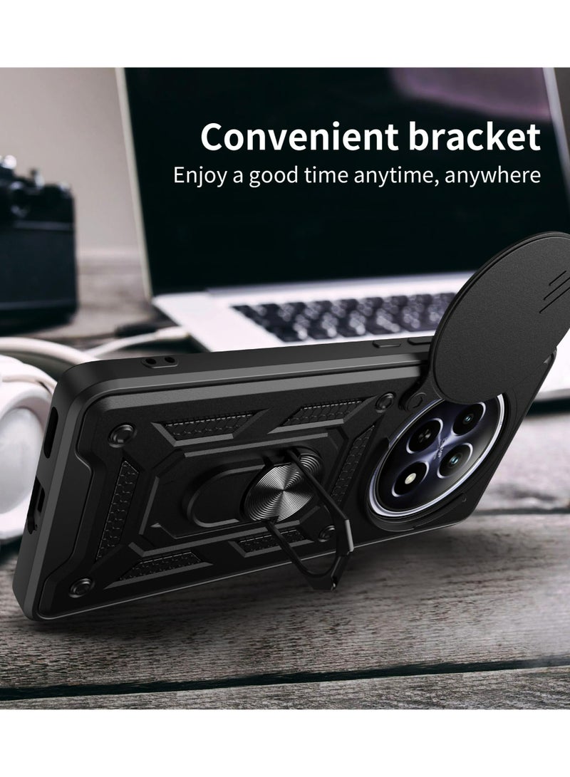 HUAWEI Nova Y91 4G Case, Slide Camera Lens Cover + 360°Rotating Kickstand Ring + Support Magnetic Car Mount Shockproof Mobile Phone Case Black - Image 4