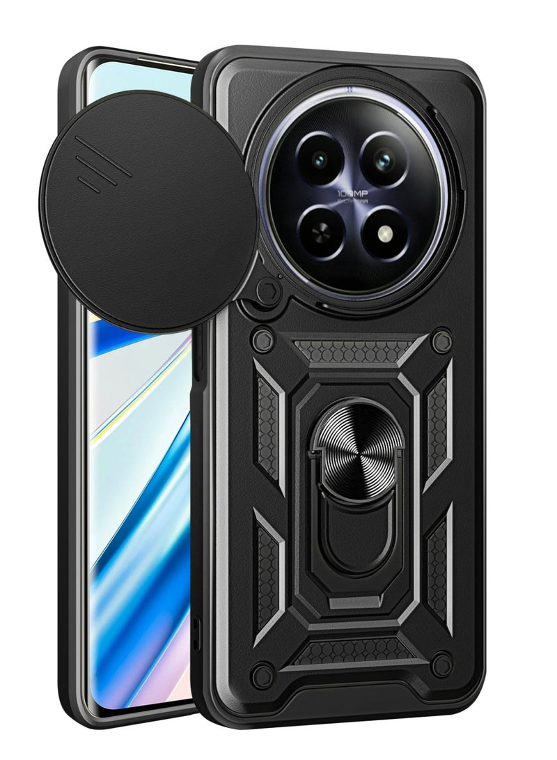 HUAWEI Nova Y91 4G Case, Slide Camera Lens Cover + 360°Rotating Kickstand Ring + Support Magnetic Car Mount Shockproof Mobile Phone Case Black - Image 1