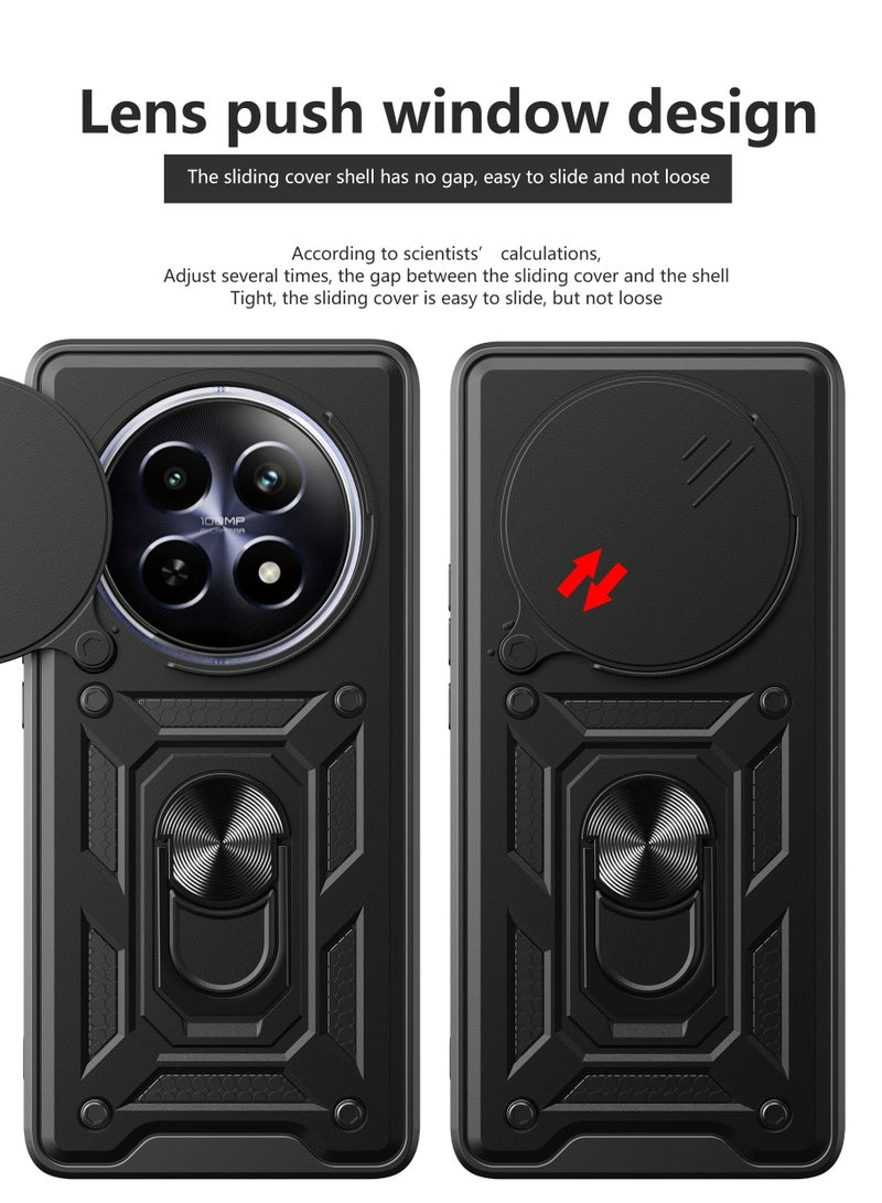HUAWEI Nova Y91 4G Case, Slide Camera Lens Cover + 360°Rotating Kickstand Ring + Support Magnetic Car Mount Shockproof Mobile Phone Case Black - Image 2