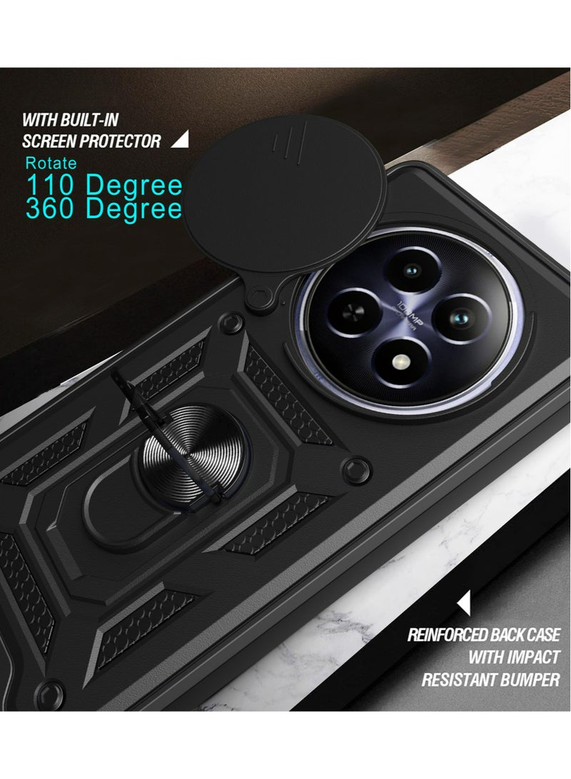 HUAWEI Nova Y91 4G Case, Slide Camera Lens Cover + 360°Rotating Kickstand Ring + Support Magnetic Car Mount Shockproof Mobile Phone Case Black - Image 3