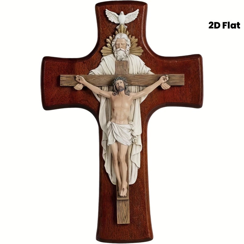 صليب الثالوث الأقدس الكاثوليكي الخشبي المعلق على الحائط - ديكور منزلي ديني - Image 1
