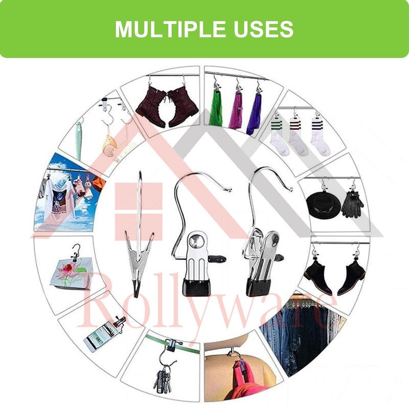 ROLLYWARE Laundry Hooks, Clothes Pins and Hanging Clips - Heavy Duty Clothespins and Hangers for Closet, Travel, Pants, Socks, Handbags (10) - Image 3
