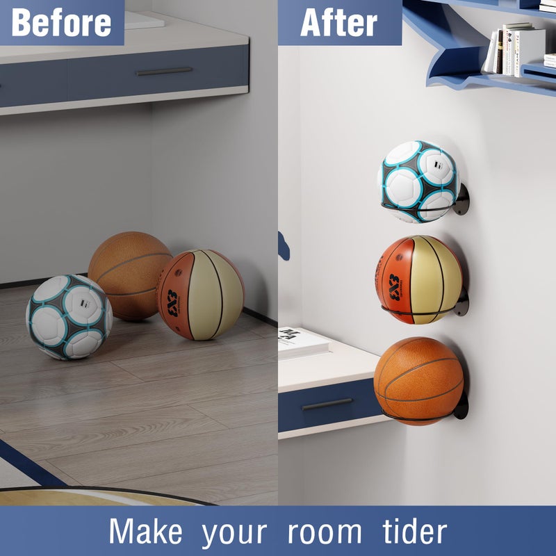 susswiff Basketball Holder Wall Mount - Basketball Wall Mount for Display, Football Storage Rack for Balls, Ball Holder as Sports Room Decor, Boys Room Accessories Soccer Wall Decor - Image 3