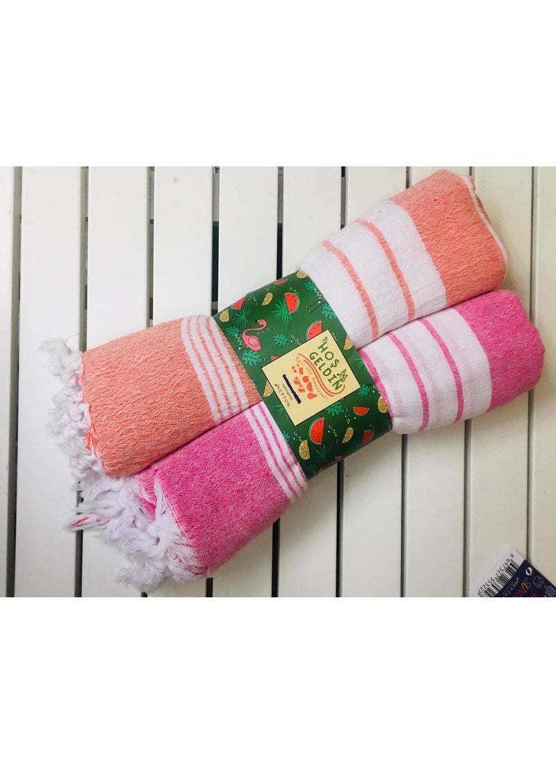 Rosa Bianca Pink and Orange Washed Cotton Loincloth Set 100 x 180 cm 