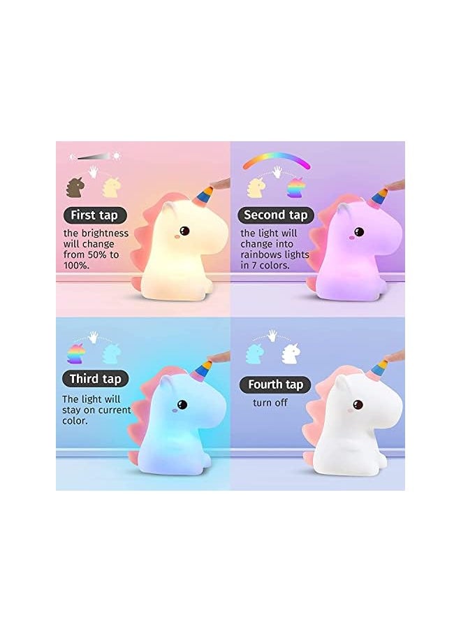 The Bros Unicorn Night Light for Girls Bedroom, Unicorns Gifts for Girls, Cute Night Lights for Kids Room, Squishy Silicone Nursery Lamp, LED Color Changing USB Rechargeable Baby Toddler Decor  - Image 3