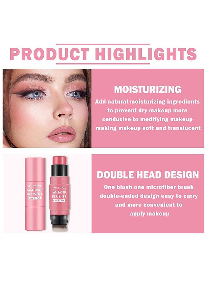 MAYCHEER عصا أحمر الخدود الكريمية مع فرشاة، مكياج أحمر الخدود مقاوم للماء، أحمر الخدود 2 في 1 يدوم طويلاً، عصا مكياج الشفاه وظلال العيون، مكياج أحمر الخدود الكريمي لجميع ألوان البشرة - شاي حليب وردي - Image 4