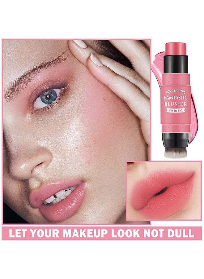 MAYCHEER عصا أحمر الخدود الكريمية مع فرشاة، مكياج أحمر الخدود مقاوم للماء، أحمر الخدود 2 في 1 يدوم طويلاً، عصا مكياج الشفاه وظلال العيون، مكياج أحمر الخدود الكريمي لجميع ألوان البشرة - شاي حليب وردي - Image 5