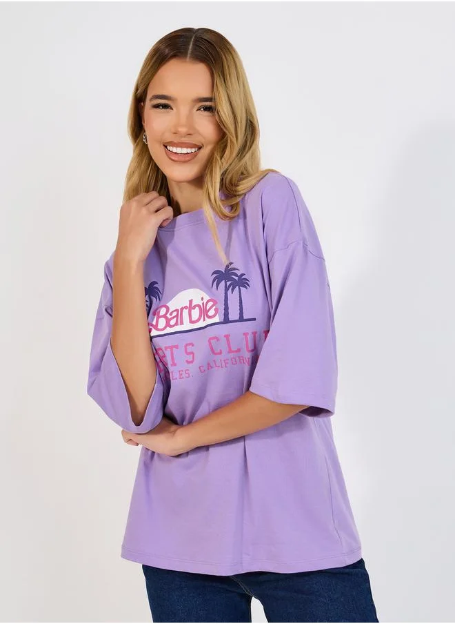 Styli Barbie Sports Club Slogan Puff Print Oversized T-Shirt