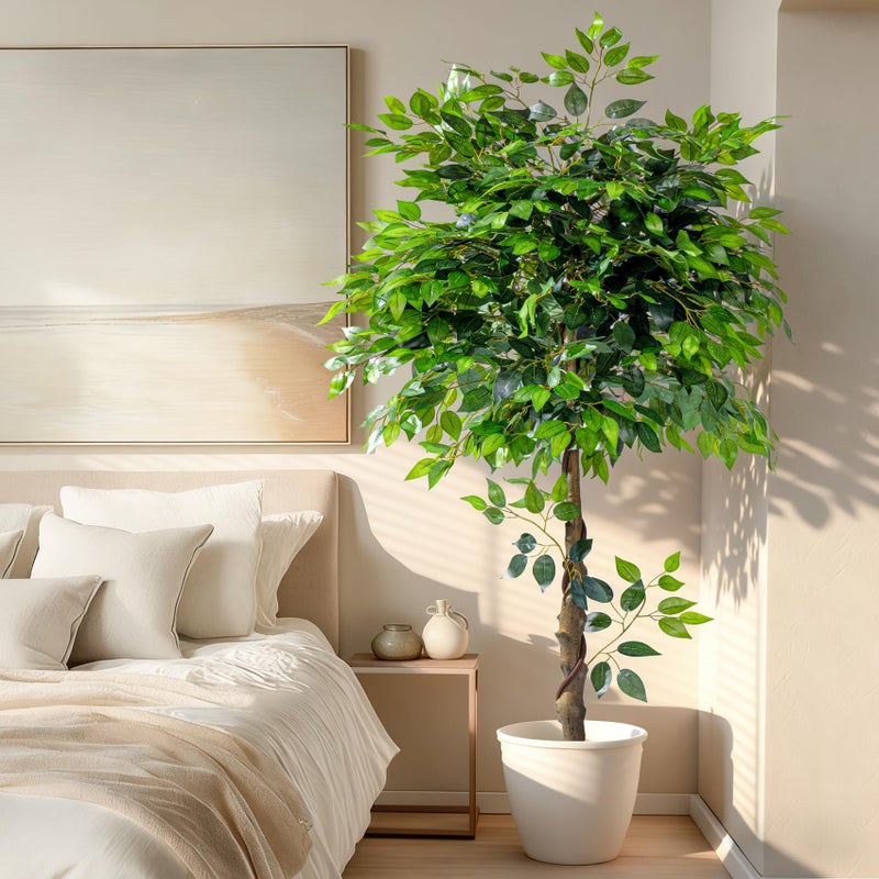 Bailikang Artificial Ficus Tree 5FT Artificial Plants Indoor Fake Ficus for Indoor Home Decor, 150% Foliage Density Realistic Faux Tree Fake Floor Plant with Leaves for Living Room, Office, House Plant - Image 3