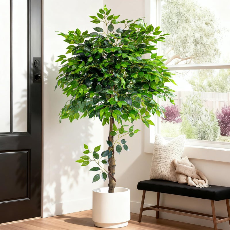 Bailikang Artificial Ficus Tree 5FT Artificial Plants Indoor Fake Ficus for Indoor Home Decor, 150% Foliage Density Realistic Faux Tree Fake Floor Plant with Leaves for Living Room, Office, House Plant - Image 2