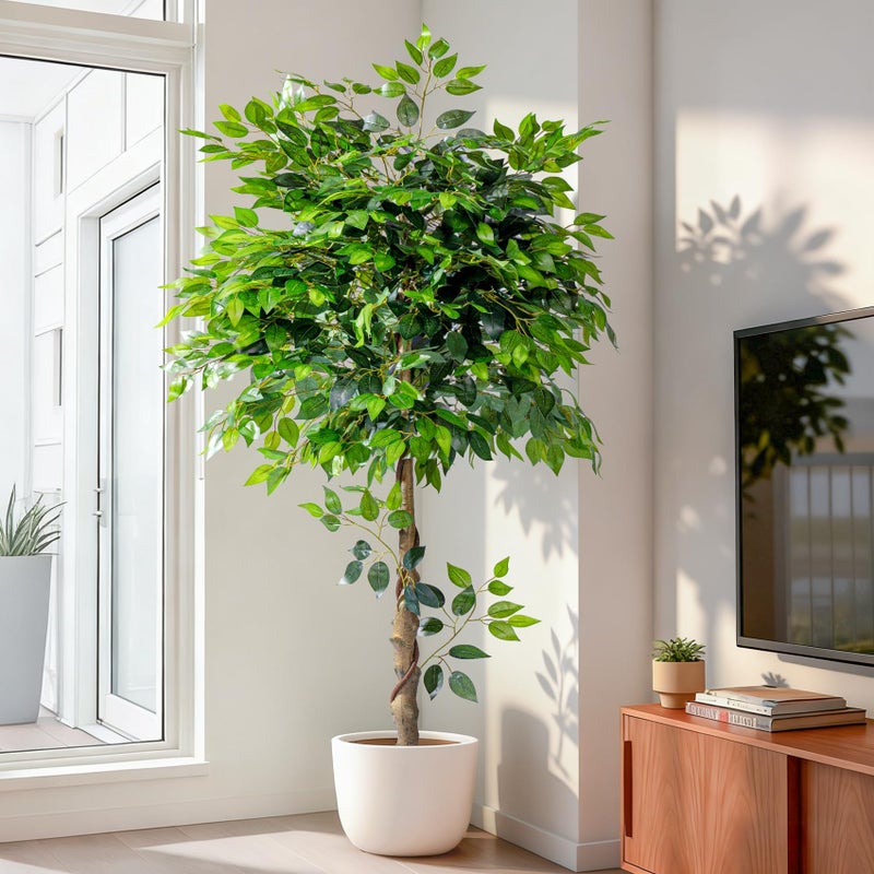 Bailikang Artificial Ficus Tree 5FT Artificial Plants Indoor Fake Ficus for Indoor Home Decor, 150% Foliage Density Realistic Faux Tree Fake Floor Plant with Leaves for Living Room, Office, House Plant - Image 1