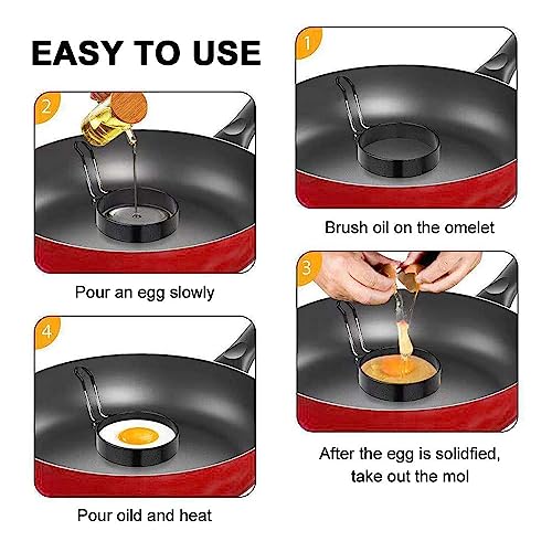 LeeLoon 4 Pack Stainless Steel Egg Ring Molds With Non Stick Metal Mold Shaper Circles For Fried Egg McMuffin Sandwiches,Frying Or Shaping Eggs,Breakfast Household Kitchen Cooking Tool Omelette - Image 5
