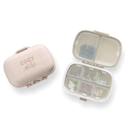 COZY nose - Pill Medicine Organizer Storage Box with 8 Compartments - Moisture Proof, Made of Food Grade Cereal Fiber, BPA free Wheat Straw Material, Ideal for Travel, Pocket, Purse, Daily Pill Case, Portable Medicine Vitamin Holder Container - 1 Pc (Beige) - Image 2