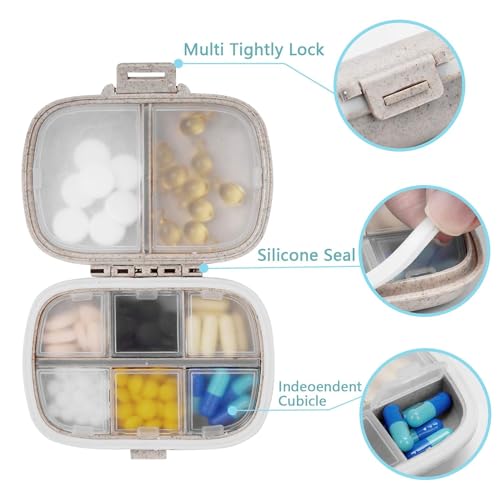 COZY nose - Pill Medicine Organizer Storage Box with 8 Compartments - Moisture Proof, Made of Food Grade Cereal Fiber, BPA free Wheat Straw Material, Ideal for Travel, Pocket, Purse, Daily Pill Case, Portable Medicine Vitamin Holder Container - 1 Pc (Beige) - Image 4