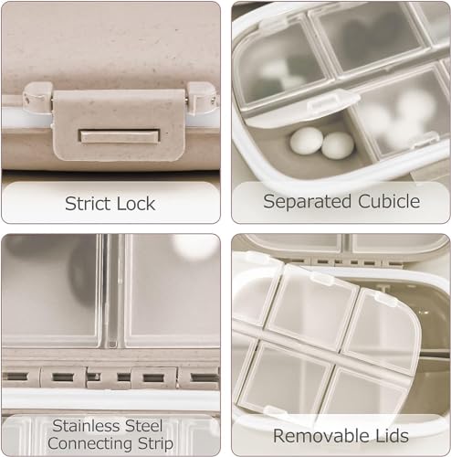 COZY nose - Pill Medicine Organizer Storage Box with 8 Compartments - Moisture Proof, Made of Food Grade Cereal Fiber, BPA free Wheat Straw Material, Ideal for Travel, Pocket, Purse, Daily Pill Case, Portable Medicine Vitamin Holder Container - 1 Pc (Beige) - Image 5